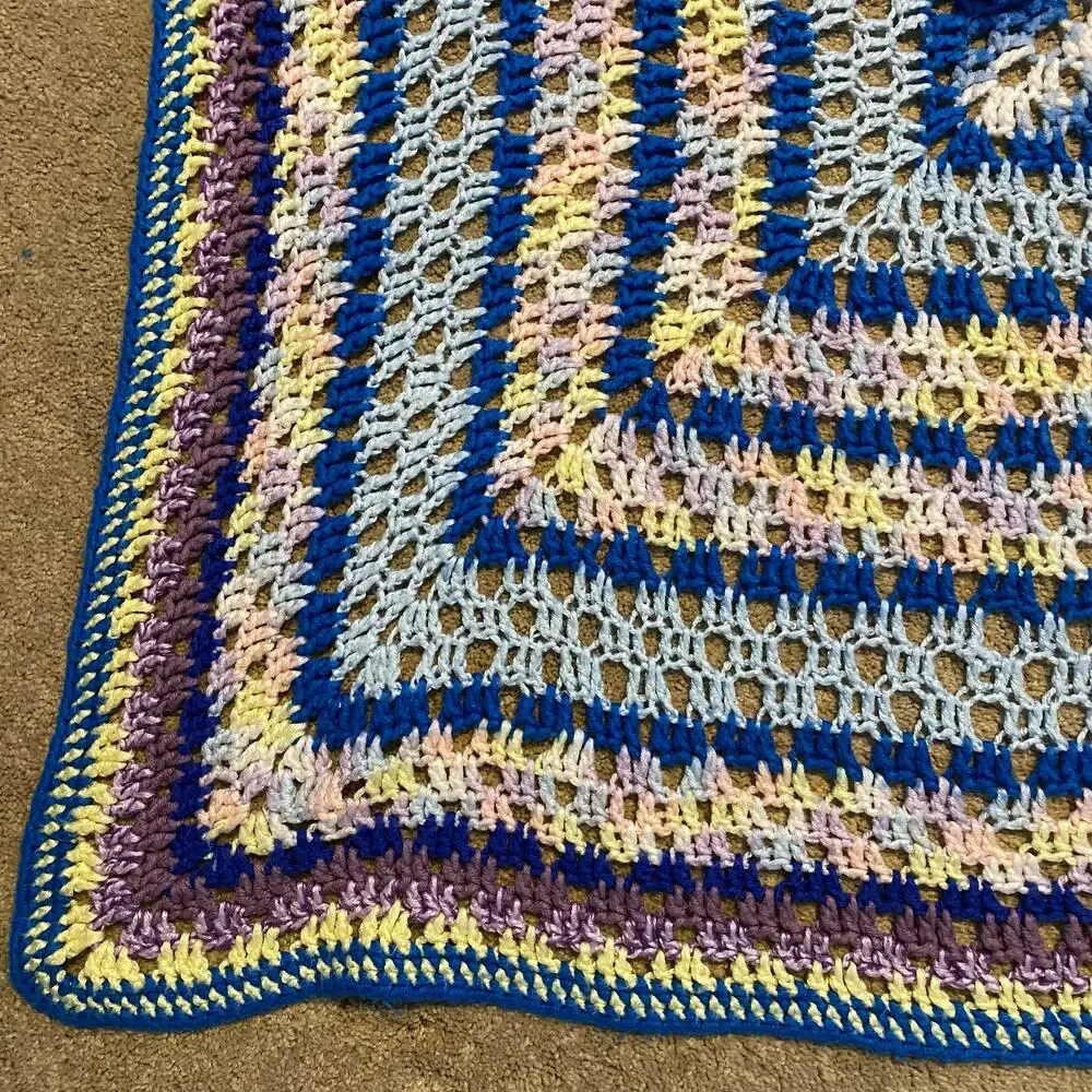 Vintage Handmade Crochet Granny Square Blanket Throw 56